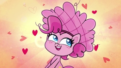 Size: 1280x720 | Tagged: safe, derpibooru import, screencap, pinkie pie, earth pony, pony, my little pony: pony life, princess probz, blushing, cute, female, hairnet, heart, open mouth, solo