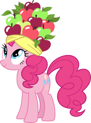 Size: 3000x4056 | Tagged: safe, artist:cloudyglow, derpibooru import, pinkie pie, bats!, .ai available, apple, food, fruit hat, hat, simple background, solo, transparent background, vector