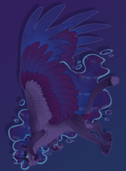 Size: 2197x2971 | Tagged: safe, artist:seffiron, derpibooru import, oc, oc:moonlight wanderer, hybrid, sphinx, colored wings, interspecies offspring, magical lesbian spawn, multicolored wings, offspring, parent:princess luna, parent:sphinx (character), solo, wings