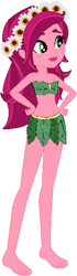 Size: 161x572 | Tagged: safe, artist:triceratopwarrior99, derpibooru import, gloriosa daisy, oc, oc:flower crown, equestria girls, female, flower, flower in hair, freckles, grass skirt, green eyes, hands on hip, pink skin, simple background, solo, two toned hair, white background