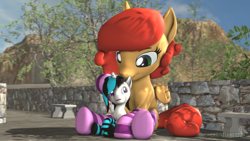 Size: 1920x1080 | Tagged: safe, artist:christian69229, derpibooru import, oc, oc only, oc:luke quint, oc:soft melody, pegasus, pony, unicorn, 3d, clothes, female, heterochromia, looking at each other, male, mare, socks, source filmmaker, stallion, striped socks