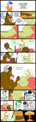 Size: 1280x4292 | Tagged: safe, artist:matchstickman, derpibooru import, granny smith, oc, anthro, minotaur, comic:free cider, alternate ending, anthro oc, arm wrestling, biceps, clothes, comic, dialogue, explosion, muscle growth, muscles, unnamed oc, young granny smith, younger