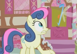 Size: 1014x715 | Tagged: safe, derpibooru import, screencap, bon bon, sweetie drops, parasprite, swarm of the century, cropped