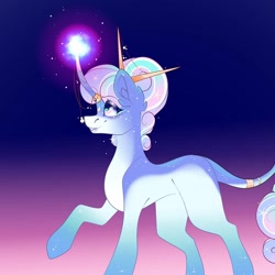 Size: 1080x1080 | Tagged: safe, artist:tessa_key_, derpibooru import, oc, oc only, pony, unicorn, curved horn, horn, horn ring, leonine tail, looking up, raised hoof, raised leg, ring, solo, unicorn oc