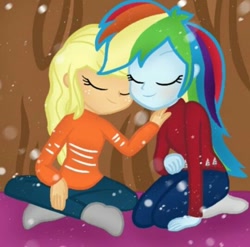 Size: 540x533 | Tagged: safe, derpibooru import, applejack, rainbow dash, equestria girls, appledash, female, lesbian, shipping