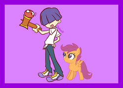 Size: 2600x1876 | Tagged: safe, artist:chelseawest, derpibooru import, scootaloo, crossover, derp, kendama, maguro sasaki, puyo puyo