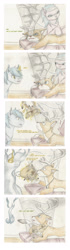 Size: 1296x4623 | Tagged: safe, artist:cindertale, derpibooru import, aloe, oc, alicorn, deer, earth pony, pony, reindeer, alicorn oc, antlers, chest fluff, comic, deer oc, dialogue, ear fluff, ears, female, glowing horn, horn, magic, male, mare, smiling, stallion, telekinesis, traditional art, wings