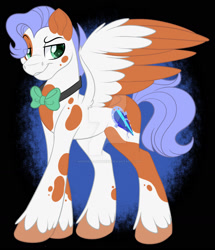 Size: 1600x1860 | Tagged: safe, artist:missmele-madness, derpibooru import, oc, oc:blurple bean, pegasus, pony, bowtie, male, solo, stallion, two toned wings, wings