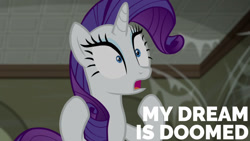 Size: 1280x720 | Tagged: safe, derpibooru import, edit, edited screencap, editor:quoterific, screencap, rarity, pony, unicorn, the saddle row review, female, mare, open mouth, solo, wide eyes