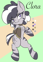 Size: 1668x2388 | Tagged: safe, artist:larrykitty, derpibooru import, oc, oc:clora, zebra, amputee, female, mare, prosthetic limb, prosthetics, zebra oc