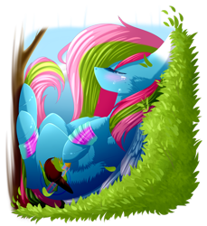 Size: 2345x2558 | Tagged: safe, artist:mediasmile666, derpibooru import, oc, oc only, oc:media smile, pegasus, pony, blushing, eyes closed, female, grass, mare, solo, tree