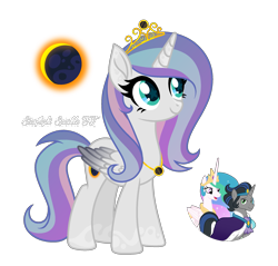 Size: 2289x2184 | Tagged: safe, artist:starflightsparkleyt, derpibooru import, king sombra, princess celestia, oc, alicorn, pony, female, good king sombra, mare, offspring, parent:king sombra, parent:princess celestia, parents:celestibra, simple background, transparent background