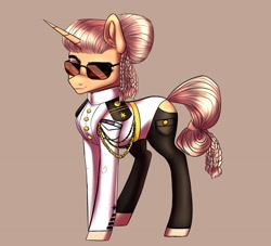 Size: 2376x2160 | Tagged: safe, artist:ognifireheart, derpibooru import, oc, oc only, pony, unicorn, clothes, female, glasses, high res, horn, mare, smiling, solo, sunglasses, unicorn oc, uniform