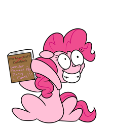 Size: 2500x2800 | Tagged: safe, artist:captaincontent, derpibooru import, pinkie pie, anarchist cookbook, crazy face, faic, grin, possessed, smiling, solo, this will end in death, this will end in tears, this will end in tears and/or death, this will not end well