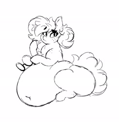 Size: 2005x2048 | Tagged: safe, artist:somefrigginnerd, derpibooru import, oc, oc only, oc:pencil test, earth pony, pony, belly, belly button, big belly, black and white, butt, chest fluff, earth pony oc, eyebrows visible through hair, fat, female, glasses, grayscale, high res, large butt, lineart, looking at you, monochrome, raised eyebrow, simple background, sitting, sketch, solo, stuffed, thick eyebrows