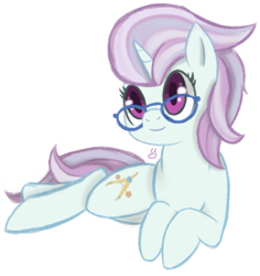 Size: 623x660 | Tagged: safe, artist:orbitingdamoon, derpibooru import, north point, pony, unicorn, cutie mark, female, glasses, lying down, mare, on side, prone, simple background, solo, transparent background