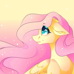 Size: 1080x1080 | Tagged: safe, artist:tessa_key_, derpibooru import, fluttershy, pegasus, pony, eyelashes, female, gradient background, mare, smiling, solo, wings