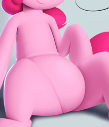 Size: 1448x1682 | Tagged: safe, artist:january3rd, derpibooru import, edit, pinkie pie, earth pony, pony, belly, chubbie pie, chubby, cropped, featureless crotch, pictures of bellies, sitting, smiling, solo
