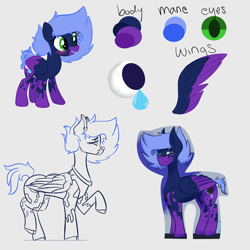 Size: 1300x1300 | Tagged: safe, artist:squirtlesuniverse, derpibooru import, oc, oc only, oc:moon drop, pony, coat markings, crying, female, mare, raised hoof, raised leg, simple background, socks (coat marking), two toned wings, white background, wings