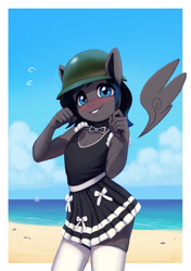 Size: 1500x2128 | Tagged: safe, artist:mrscroup, derpibooru import, oc, oc only, anthro, pegasus, beach, helmet, solo