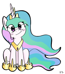 Size: 1885x2160 | Tagged: safe, alternate version, artist:dark shadow, derpibooru import, princess celestia, alicorn, pony, blushing, cute, cutelestia, eye clipping through hair, female, jewelry, looking at you, mare, regalia, simple background, smiling, solo, transparent background