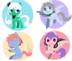 Size: 700x600 | Tagged: safe, artist:sukeyfour, derpibooru import, bat pony, earth pony, pegasus, pony, unicorn, crossover, female, izayoi sakuya, konpaku youmu, mare, ponified, remilia scarlet, saigyouji yuyuko, touhou