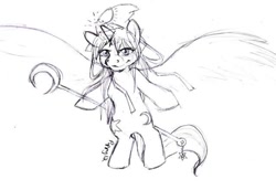 Size: 639x440 | Tagged: safe, artist:puppy12, derpibooru import, pony, female, mare, mima, monochrome, ponified, solo, touhou, traditional art