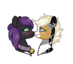 Size: 800x700 | Tagged: safe, artist:lavvythejackalope, derpibooru import, oc, oc only, earth pony, pony, blushing, bust, collar, commission, earth pony oc, freckles, looking at each other, simple background, smiling, transparent background, ych result