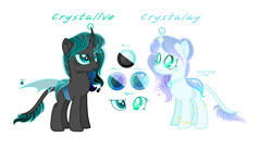 Size: 2336x1292 | Tagged: safe, artist:nakotl, derpibooru import, oc, oc only, oc:crystalay, oc:crystalive, changedling, changeling, female, offspring, parent:queen chrysalis, simple background, transparent background