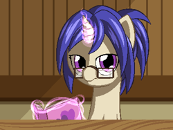 Size: 800x600 | Tagged: safe, artist:rangelost, derpibooru import, oc, oc only, oc:plume (rangelost), pony, unicorn, book, bust, cyoa:d20 pony, female, glasses, looking at you, magic, mare, telekinesis