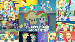 Size: 1975x1111 | Tagged: safe, derpibooru import, edit, edited screencap, editor:quoterific, screencap, applejack, curly winds, rainbow dash, some blue guy, a photo booth story, blue crushed, constructive criticism, constructive criticism: rainbow dash, eqg summertime shorts, equestria girls, equestria girls (movie), equestria girls series, fluttershy's butterflies, friendship games, legend of everfree, perfect day for fun, rainbow rocks, raise this roof, rollercoaster of friendship, sunset's backstage pass!, spoiler:eqg series (season 2), a queen of clubs, appledash, applejack's hat, bass guitar, belt, book, camp everfree outfits, clothes, controller, cowboy hat, crossed arms, cutie mark, cutie mark on clothes, denim skirt, duo, duo female, equestria land, eyes closed, fall formal outfits, female, footed sleeper, footie pajamas, geode of super speed, geode of super strength, hat, helping twilight win the crown, hoodie, jewelry, lesbian, lip bite, magical geodes, male, music festival outfit, musical instrument, necklace, one eye closed, onesie, open mouth, pajamas, school bus, shipping, skirt, sleepover, slumber party, smiling, surfboard, wink