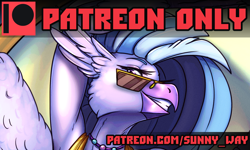 Size: 1200x718 | Tagged: safe, artist:sunny way, derpibooru import, silverstream, anthro, hippogriff, art, artwork, cute, digital art, erotic, exclusive, fanart, feather, female, mlp fim, my little pony, patreon, patreon exclusive, patreon logo, pinup, smiling, solo, sunglasses, wings