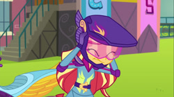 Size: 1920x1079 | Tagged: safe, derpibooru import, screencap, sunset shimmer, equestria girls, friendship games, helmet, solo