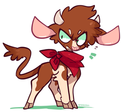 Size: 1347x1245 | Tagged: safe, artist:hoshmyposhes, derpibooru import, arizona cow, cow, them's fightin' herds, arizona cow is not amused, bandana, big ears, bust, cloven hooves, community related, cute, ears, frown, furrowed brow, horns, looking sideways, shrunken pupils