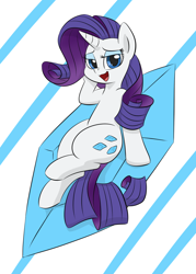 Size: 750x1050 | Tagged: safe, artist:dendollae, derpibooru import, rarity, pony, unicorn, cutie mark background, female, hoof on cheek, lidded eyes, looking at you, mare, open mouth, smiling, solo