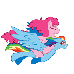 Size: 2000x2000 | Tagged: safe, artist:da_space_kase, artist:k_zanuels, artist:katsaka, derpibooru import, pinkie pie, rainbow dash, earth pony, pegasus, pony, eyes closed, female, flying, lesbian, pinkiedash, ponies riding ponies, riding, ship, shipping