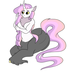 Size: 3000x3000 | Tagged: safe, artist:gingygin, derpibooru import, oc, oc only, anthro, hybrid, taur, black sclera, breasts, featureless breasts, female, interspecies offspring, not sweetie belle, offspring, parent:lord tirek, parent:princess celestia, parents:celestirek, simple background, solo, transparent background, unnamed oc