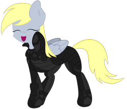 Size: 3916x3373 | Tagged: safe, artist:beigedraws, derpibooru import, derpy hooves, pegasus, pony, bodysuit, clothes, elite dangerous, eyes closed, hoof on cheek, open mouth, open smile, smiling, solo