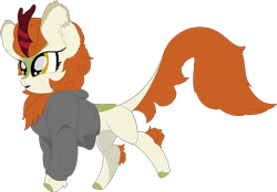 Size: 5416x3775 | Tagged: safe, artist:beigedraws, derpibooru import, autumn blaze, kirin, clothes, female, hoodie, simple background, solo, white background