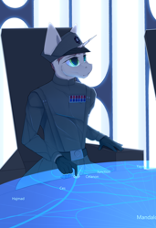 Size: 2600x3800 | Tagged: source needed, safe, artist:chapaevv, derpibooru import, oc, oc only, anthro, unicorn, clothes, crossover, galactic empire, imperial, sitting, solo, star wars, uniform