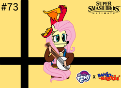 Size: 2355x1718 | Tagged: artist needed, safe, derpibooru import, fluttershy, philomena, pegasus, phoenix, banjo, banjo kazooie, crossover, female, kazooie, mare, musical instrument, ponies, super smash bros ultimate, super smash bros.