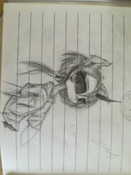 Size: 2976x3968 | Tagged: artist needed, safe, derpibooru import, princess luna, oc, black sclera, clothes, lined paper, pencil drawing, photo, shirt, sideways, simple background, traditional art