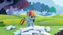 Size: 1920x1080 | Tagged: safe, derpibooru import, screencap, rainbow dash, pony, my little pony: pony life, my little pony: stop motion short, pillow fight (short), solo, stop motion