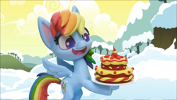 Size: 1920x1080 | Tagged: safe, derpibooru import, screencap, rainbow dash, pony, ice and slice, my little pony: pony life, my little pony: stop motion short, cake, food, solo, stop motion