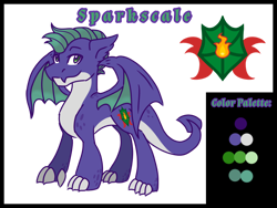 Size: 1280x960 | Tagged: safe, artist:eeveewhite97, derpibooru import, oc, oc:sparkscale, dracony, hybrid, claw hooves, dragon wings, fangs, interspecies offspring, male, offspring, parent:rarity, parent:spike, parents:sparity, reference sheet, solo, wings