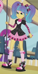 Size: 241x466 | Tagged: safe, derpibooru import, screencap, mystery mint, pixel pizazz, violet blurr, equestria girls, photo finished, cropped