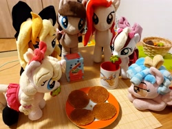 Size: 4032x3024 | Tagged: safe, artist:xeto_de, derpibooru import, cozy glow, oc, oc:connie bloom, oc:ember (hwcon), oc:lily, oc:poniko, oc:wingblossom, irl, photo, plushie, stroopwafel