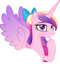 Size: 5000x5326 | Tagged: safe, artist:negatif22, derpibooru import, princess cadance, alicorn, pony, bedroom eyes, blushing, bow, female, hair bow, mare, simple background, smiling, solo, transparent background, vector, wings