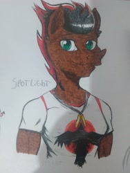 Size: 3120x4160 | Tagged: safe, artist:ianmata1998, derpibooru import, oc, oc:spot light, anthro, earth pony, color, cute, male, muscles, traditional art