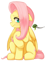 Size: 1976x2658 | Tagged: safe, artist:maren, derpibooru import, edit, fluttershy, pegasus, pony, blushing, broccoli, cute, food, shyabetes, simple background, white background